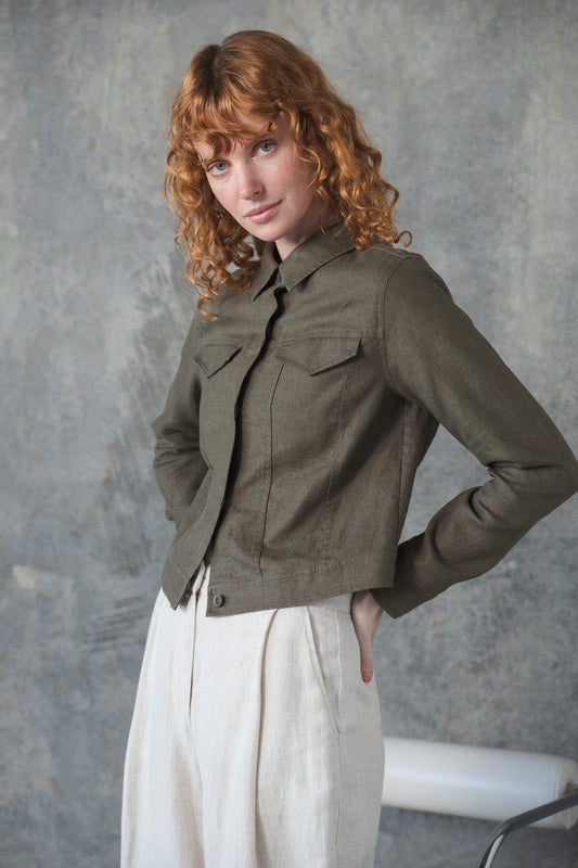 Milly Linen Jacket Khaki