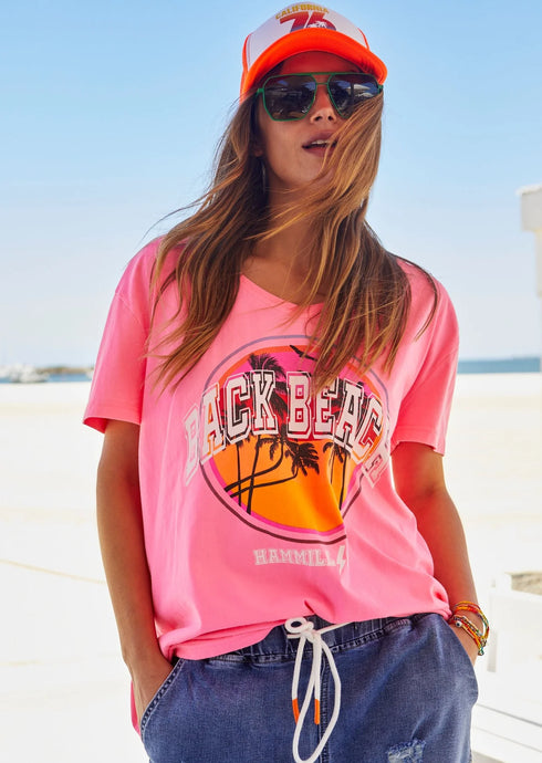 Vintage Beach Tee Hot Pink