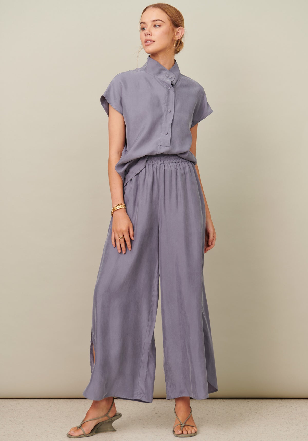 Cupro Curved Split Pant Blue