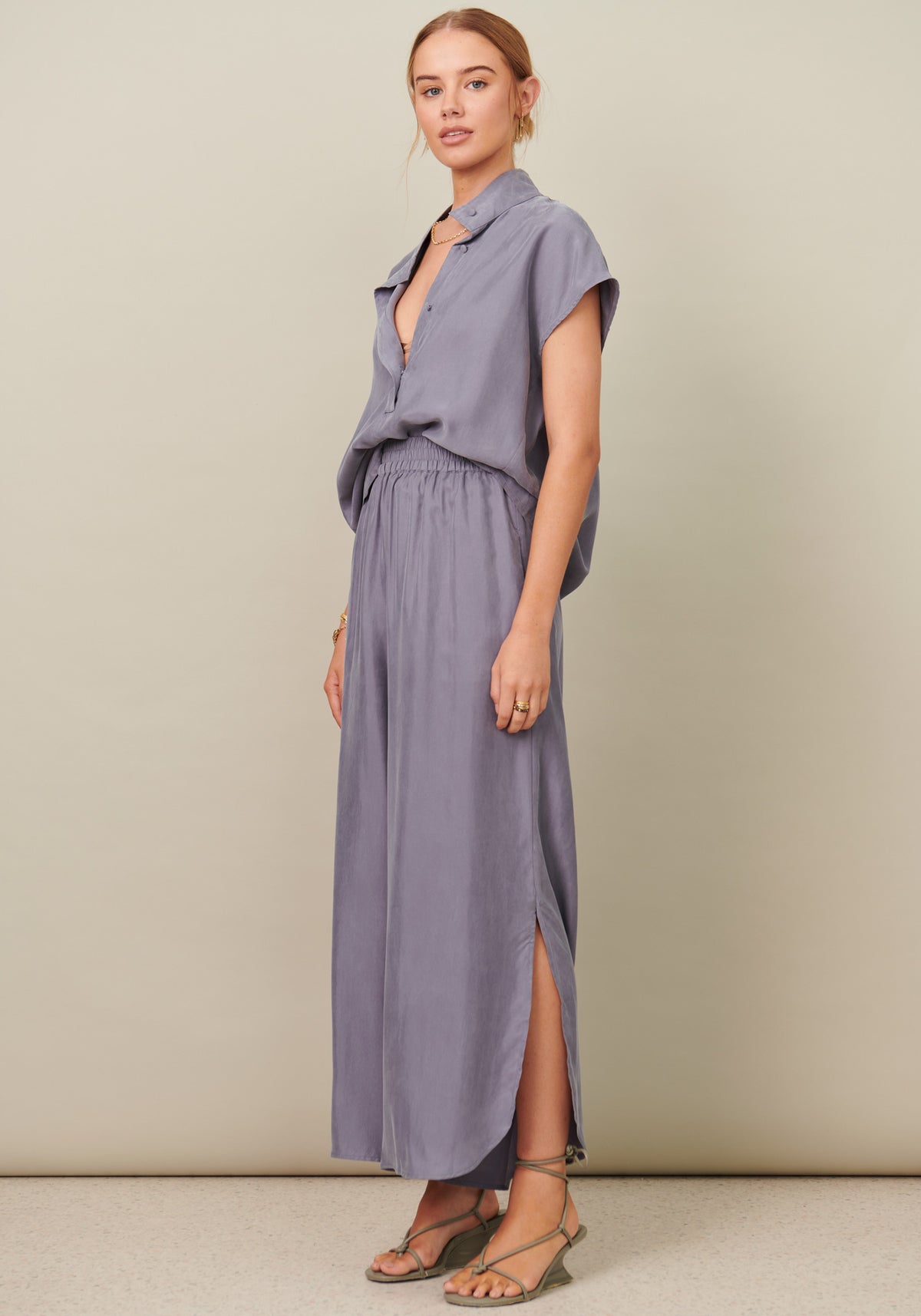 Cupro Curved Split Pant Blue