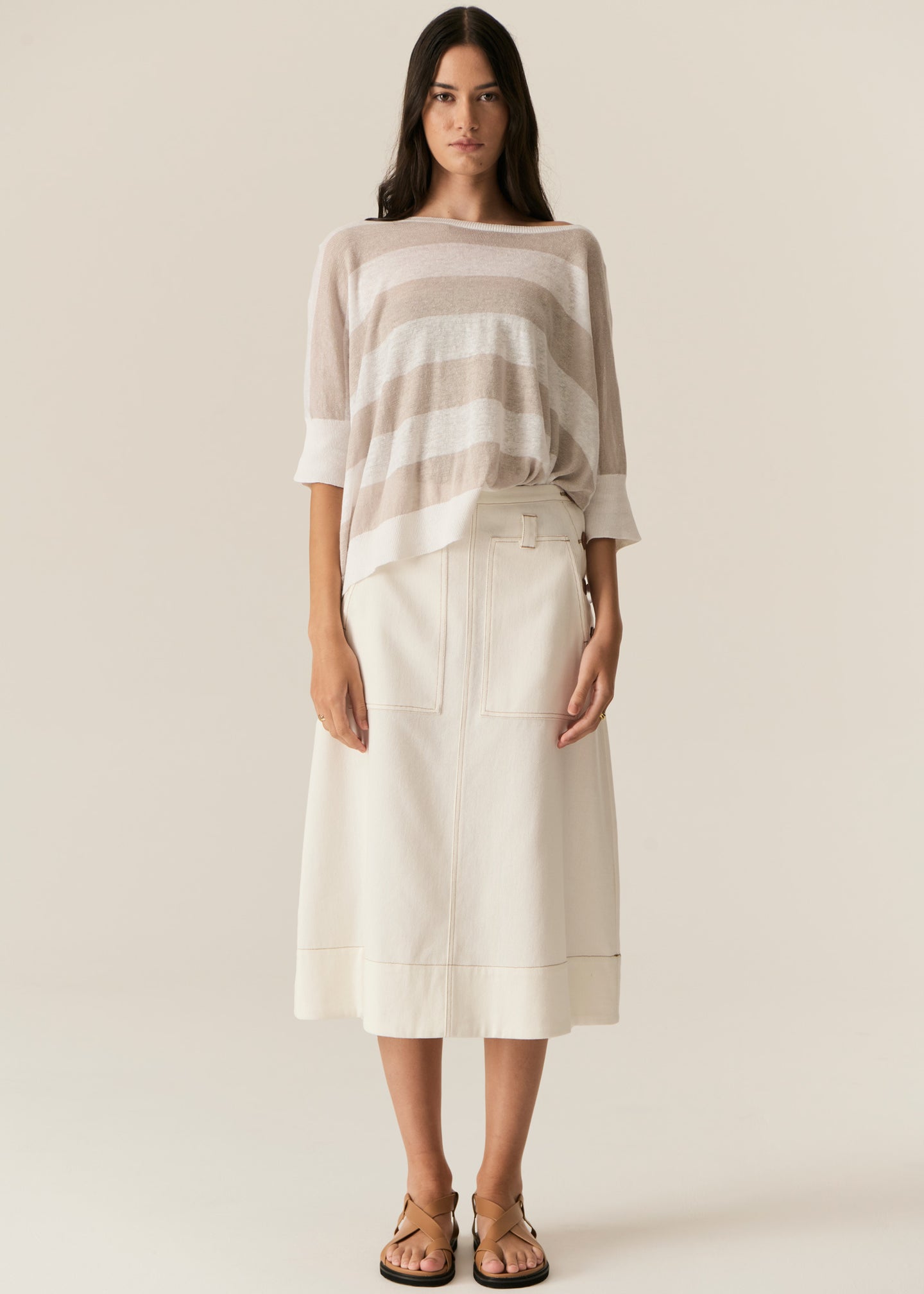 Milton Stripe Knit White/Pebble