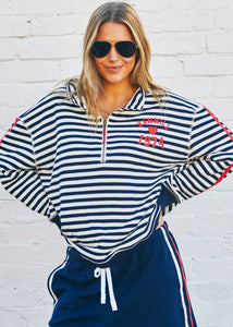 Retro Stripe 1/2 Zip Navy