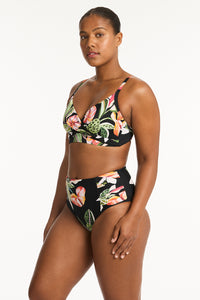 Sundown  High Waist Gathered Side Pant Black