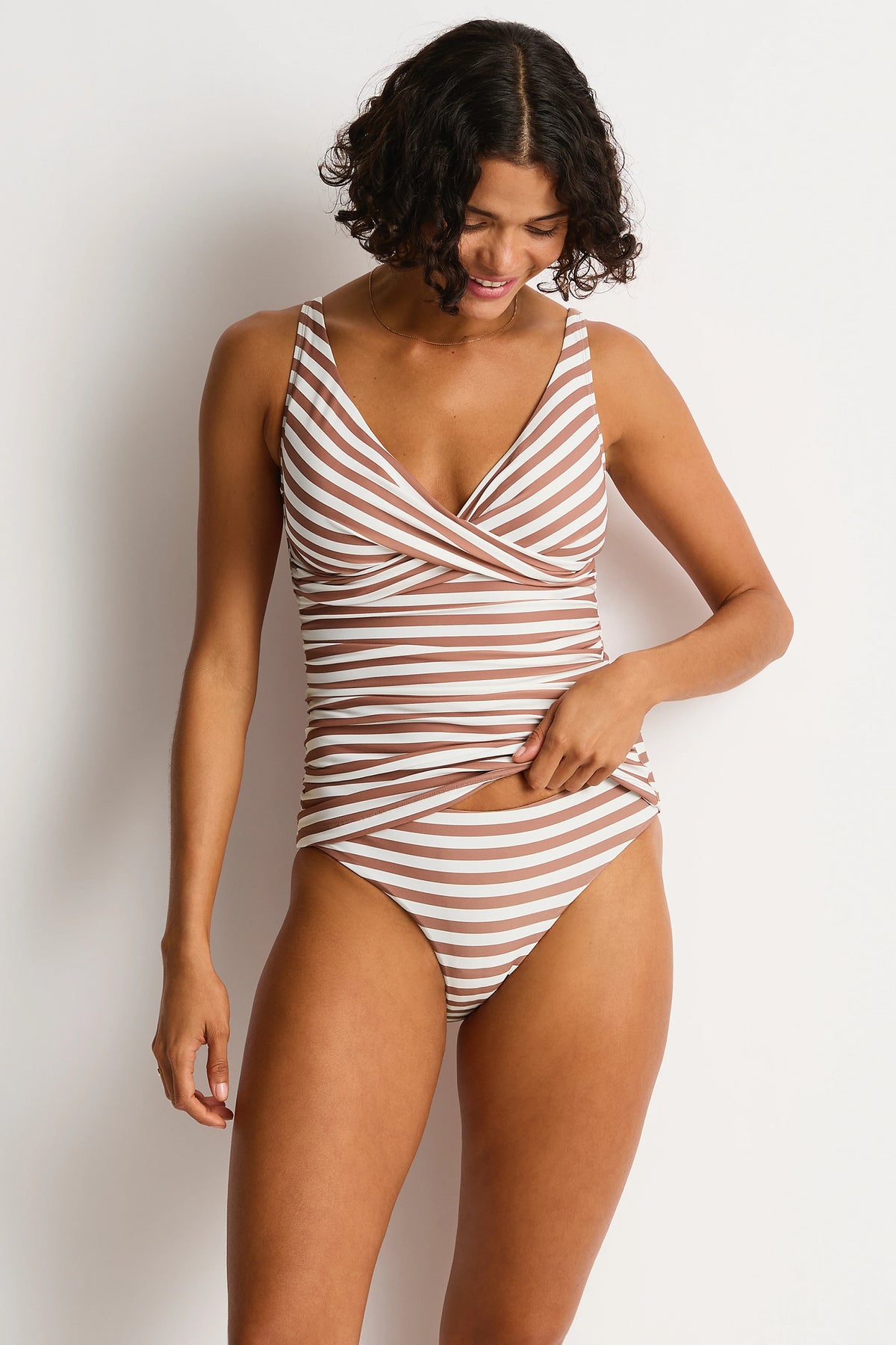 Amour Cross Front Multifit Singlet Top Tan