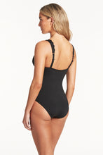 Load image into Gallery viewer, Scalloped Longline Tri One Piece Black