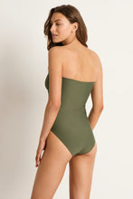Load image into Gallery viewer, Ruched Bandeau One Piece Khaki