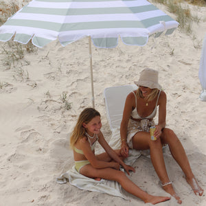 Compact Beach Umbrella Sea Sage Stripe