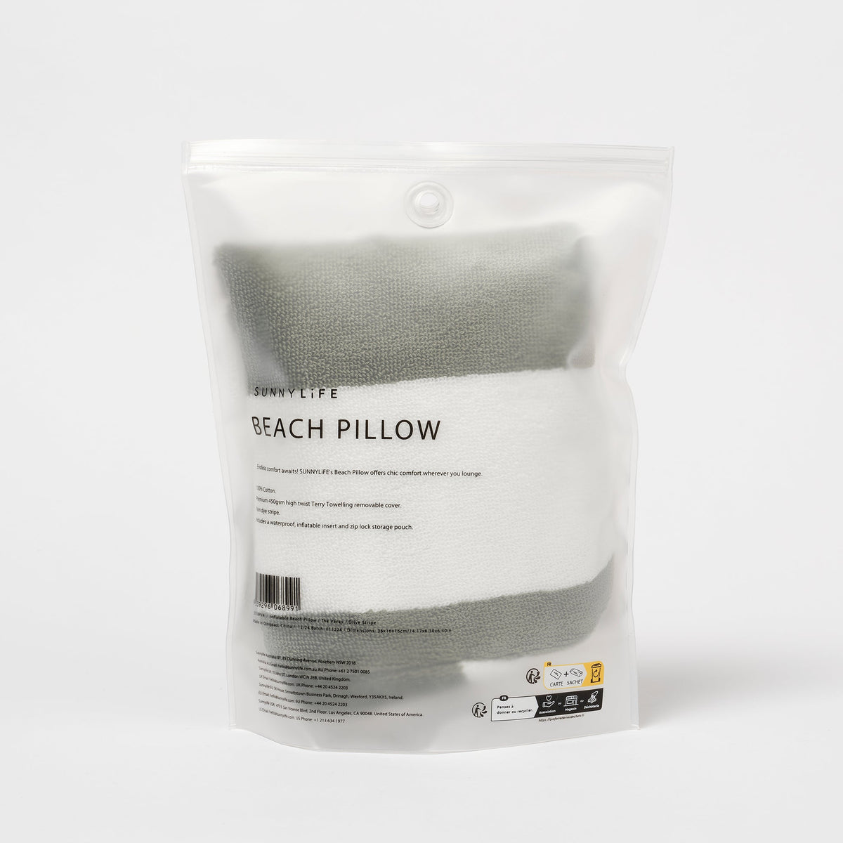 Inflatable Beach Pillow The Vacay Olive Stripe