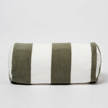 Load image into Gallery viewer, Inflatable Beach Pillow The Vacay Olive Stripe
