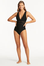 Load image into Gallery viewer, Honeycomb Spliced One Piece Black