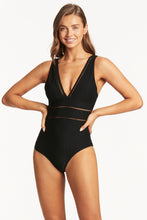 Load image into Gallery viewer, Honeycomb Spliced One Piece Black