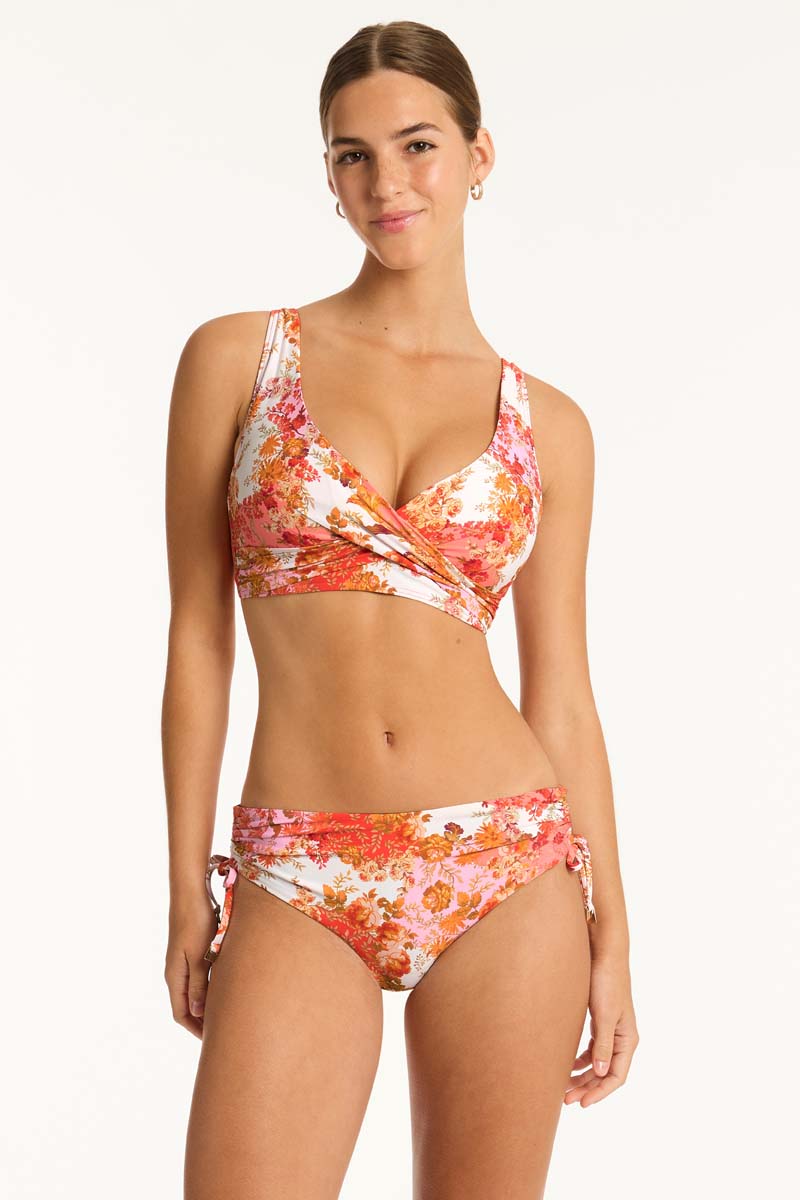 Daisyfield Cross Front Multifit Bra Top - Coral