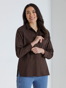 Long Sleeve Button Top Dark Oak