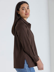 Long Sleeve Button Top Dark Oak