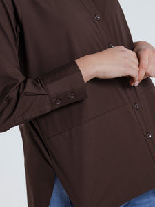 Long Sleeve Button Top Dark Oak