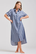 Load image into Gallery viewer, The Annie Short Sleeve Shirtdress - Denim Blue Stripe