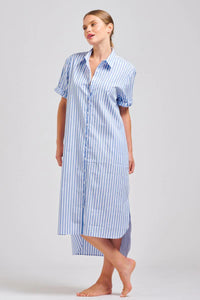 The Annie Short Sleeve Shirt Dress -Pale Blue Stripe