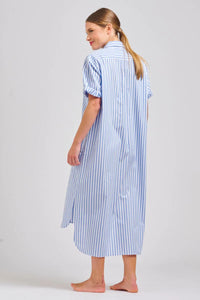 The Annie Short Sleeve Shirt Dress -Pale Blue Stripe
