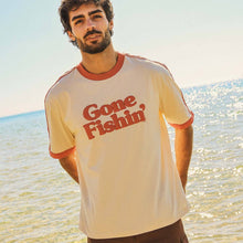 Load image into Gallery viewer, Gone Fishin Boxy Ringer Tee in Off White