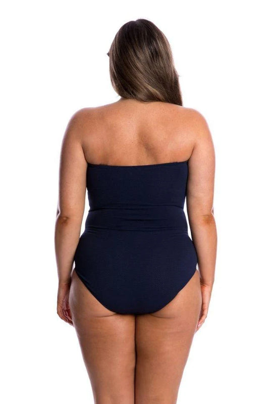 Honey Comb Twist Front Bandeau One Piece Navy