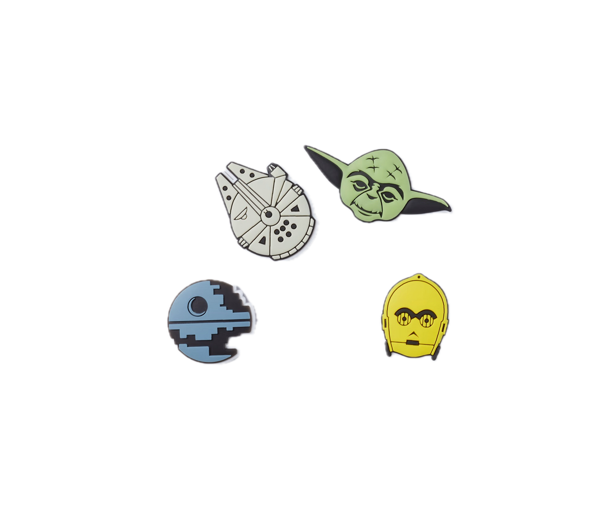 Set of four Star Wars-themed pins on a white background