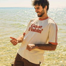 Load image into Gallery viewer, Gone Fishin Boxy Ringer Tee in Off White