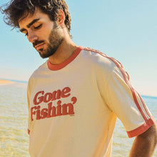 Load image into Gallery viewer, Gone Fishin Boxy Ringer Tee in Off White