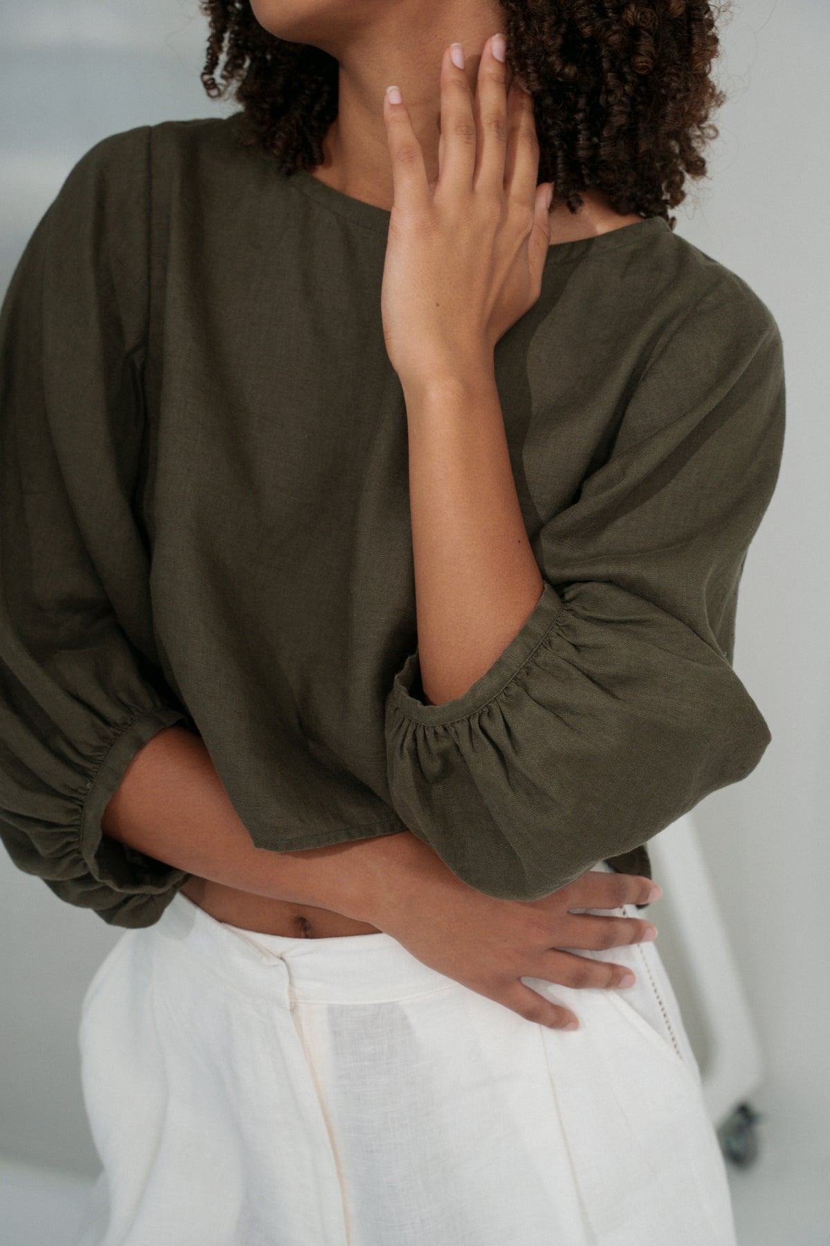Demi Linen Top Khaki