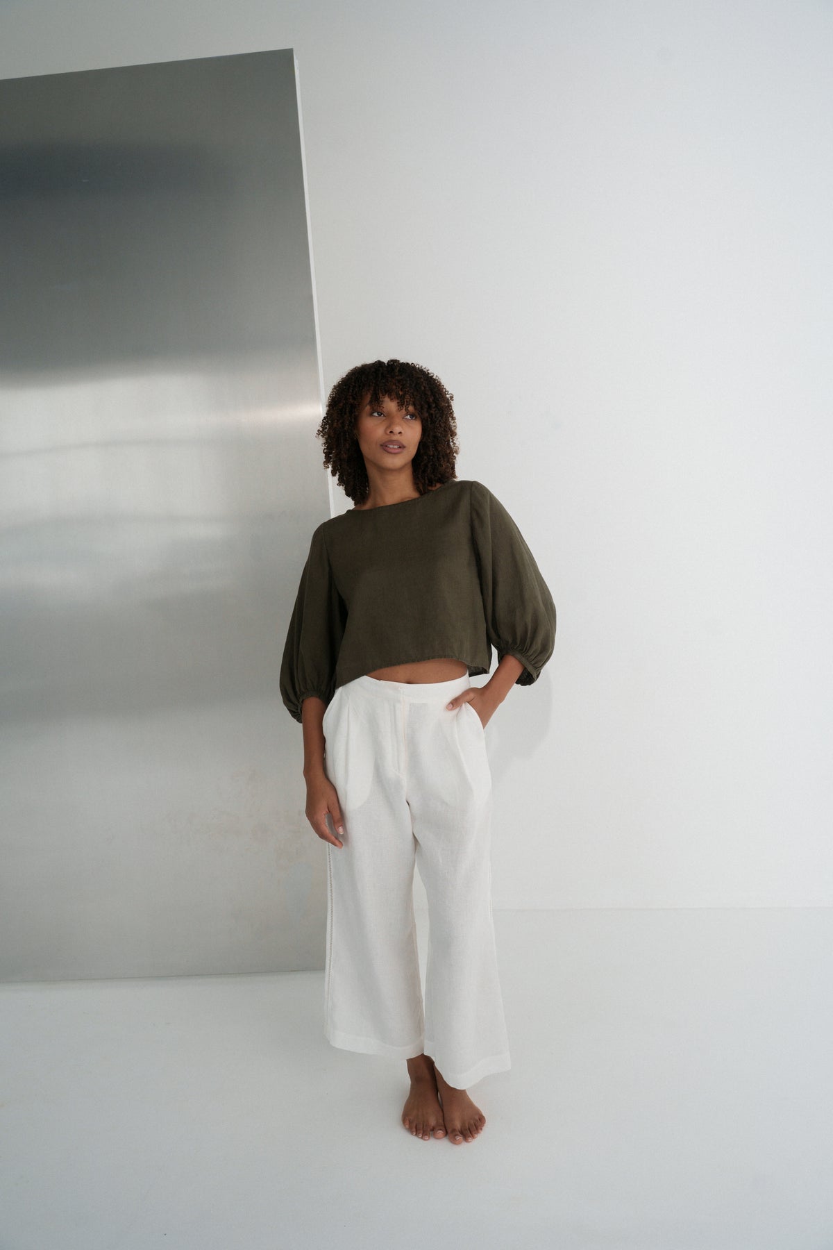 Demi Linen Top Khaki