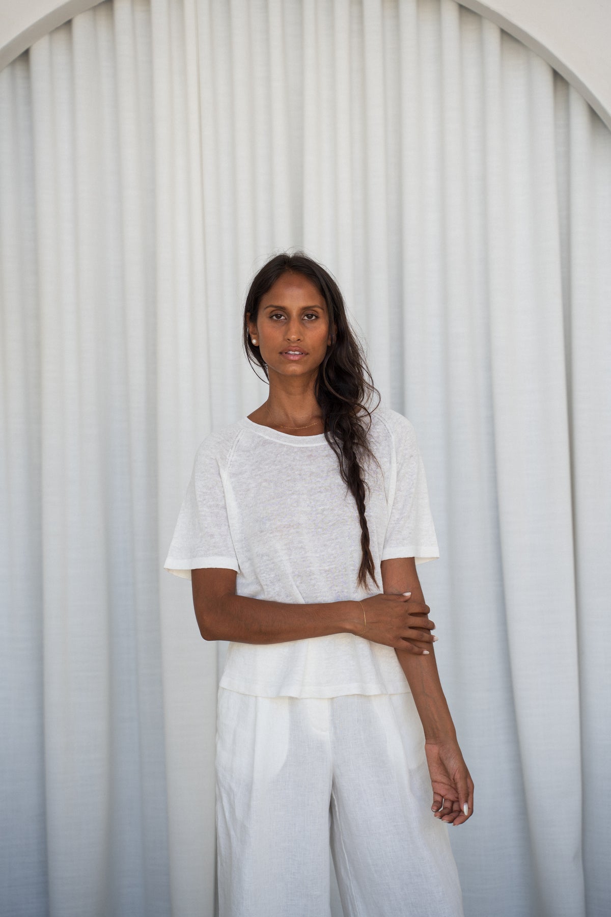 Grace Linen Knit Top Ivory