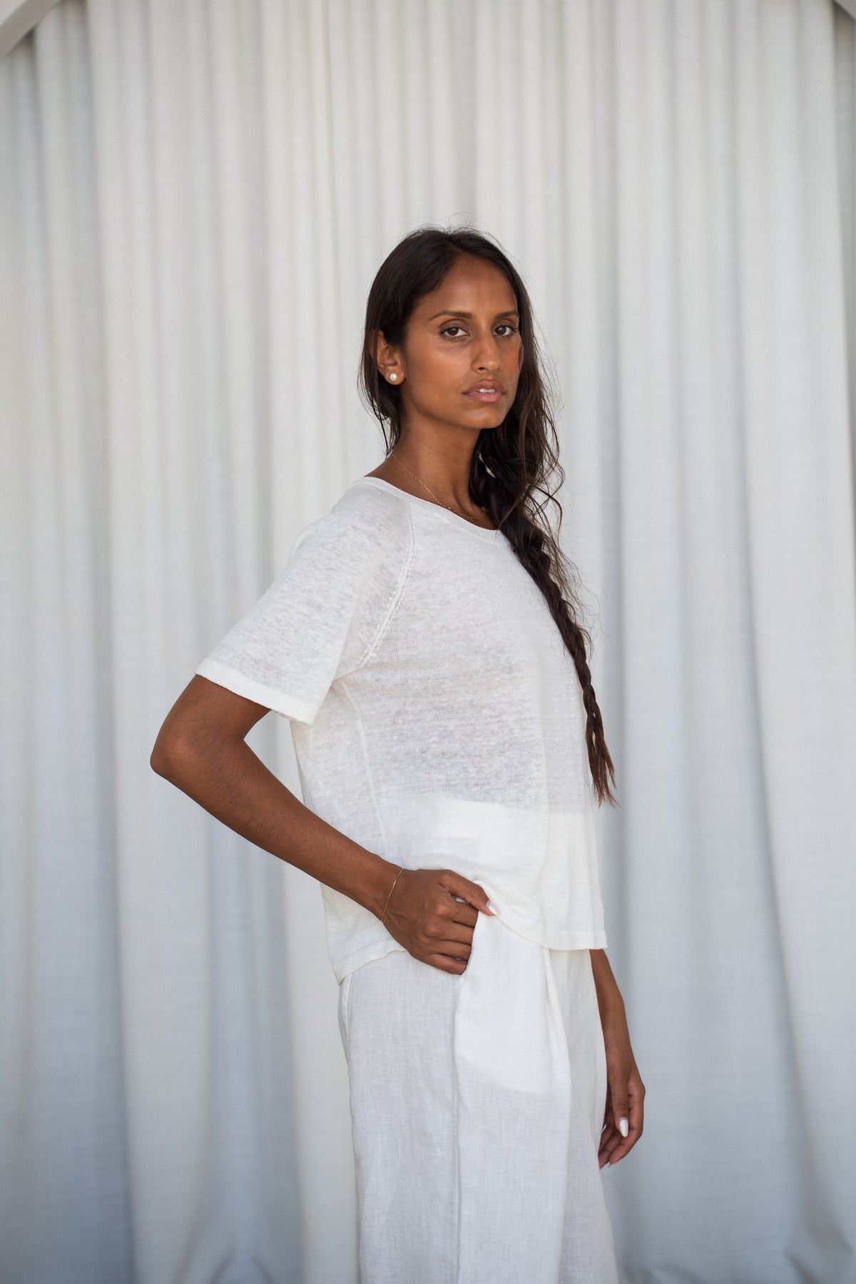 Grace Linen Knit Top Ivory