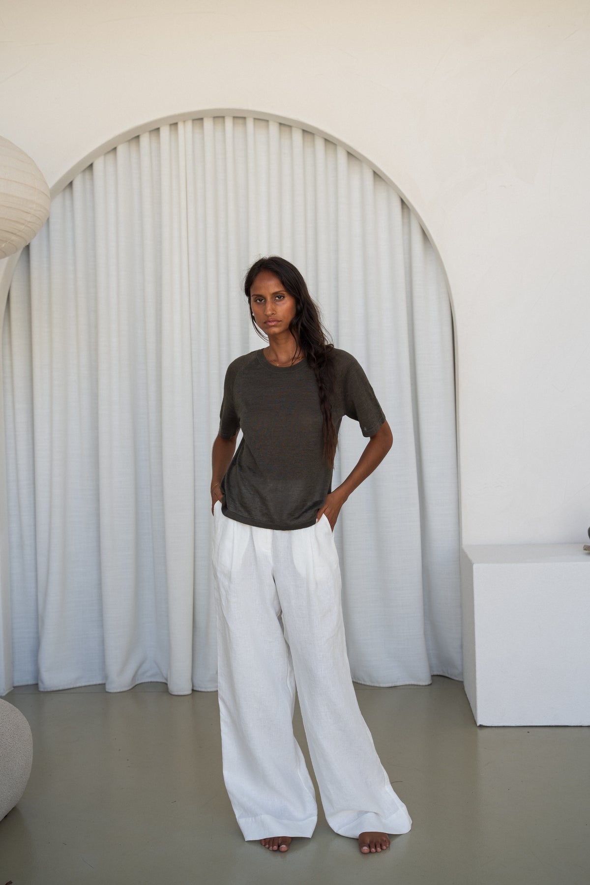 Grace Linen Knit Top Khaki