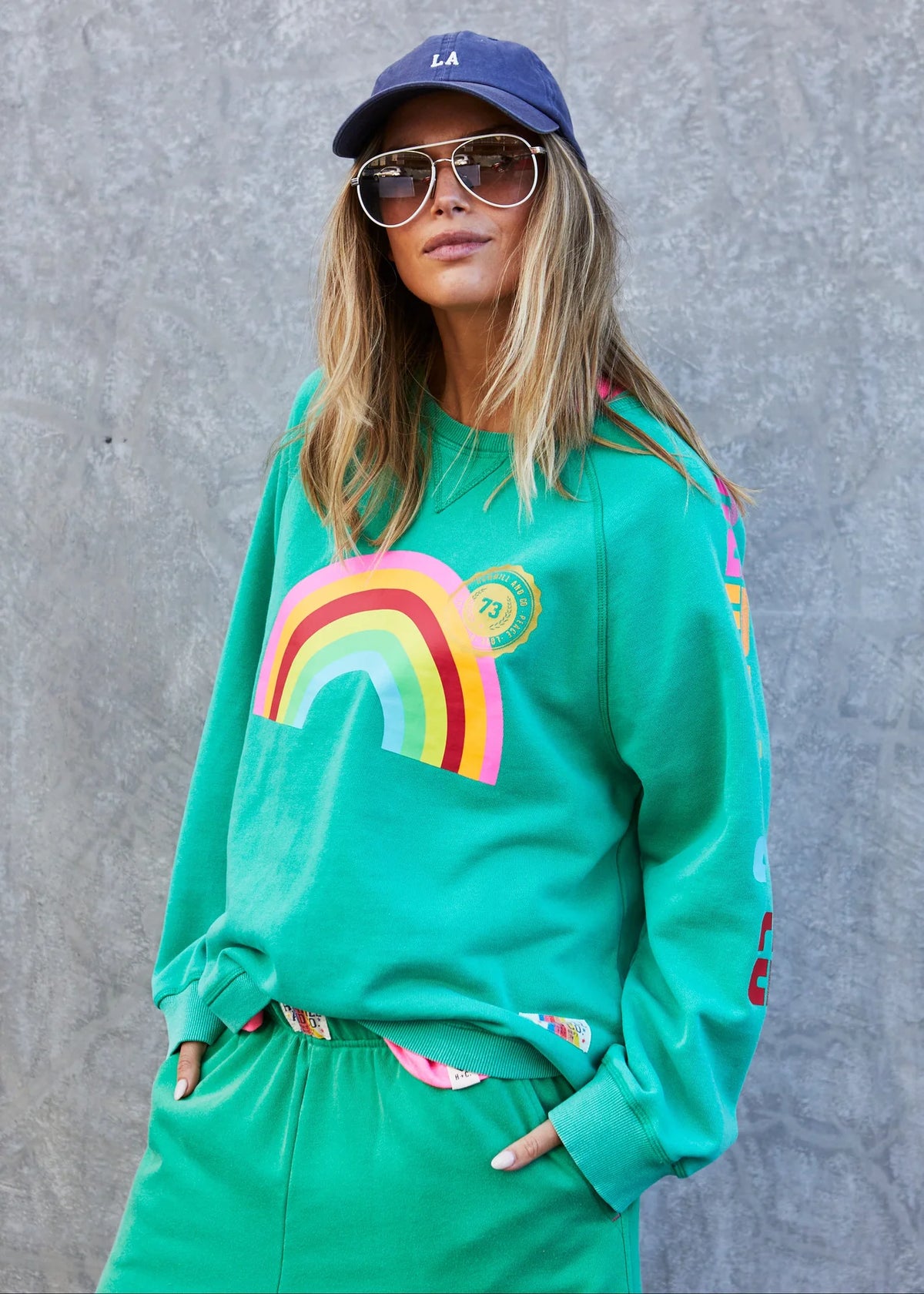 Vintage Wash Rainbow Sweat - Green