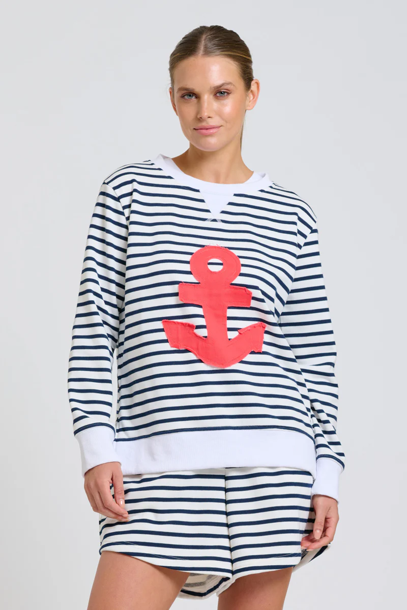 Classic Zipside Sweatshirt Nautical - Navy Stripe Red