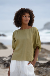Tina Linen Top Olive