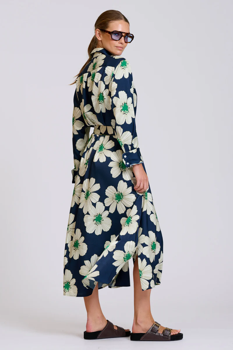 The Luxe Luna Longline Shirt Dress - Navy and Green Floral