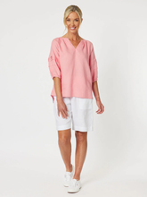 Load image into Gallery viewer, Diana Linen Pleat Sleeve Top - Coral