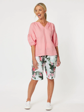 Load image into Gallery viewer, Diana Linen Pleat Sleeve Top - Coral