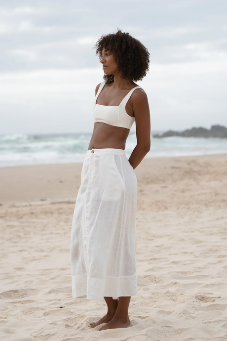 Gia Linen Skirt Ivory