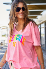 Load image into Gallery viewer, V-Neck Frenchie Tee Hot Pink