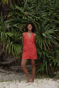 Isla Linen Dress Hibiscus