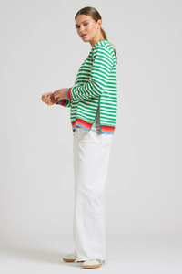 Zipside Classic Cotton Sweatshirt - Green Stripe/Rainbow
