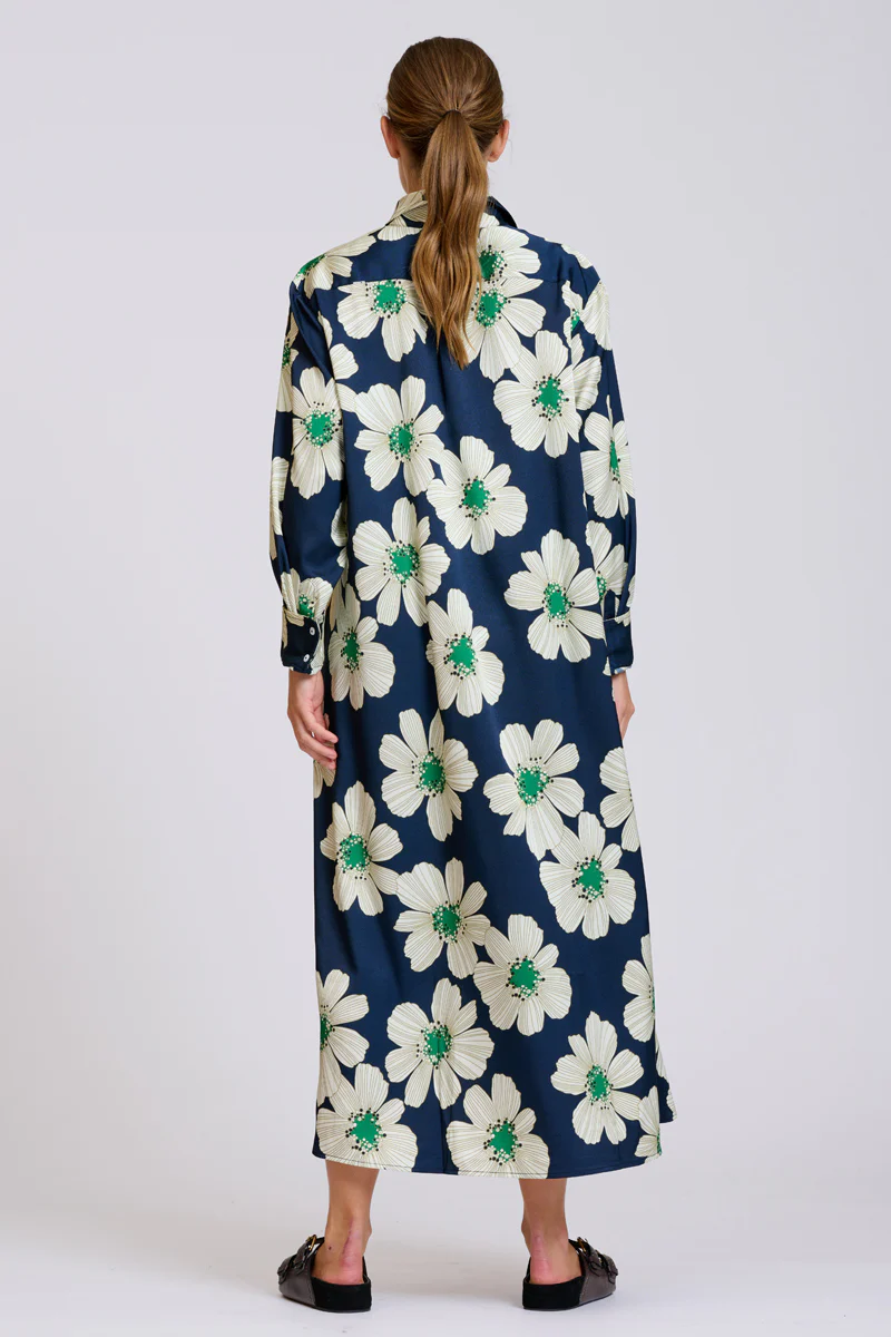 The Luxe Luna Longline Shirt Dress - Navy and Green Floral