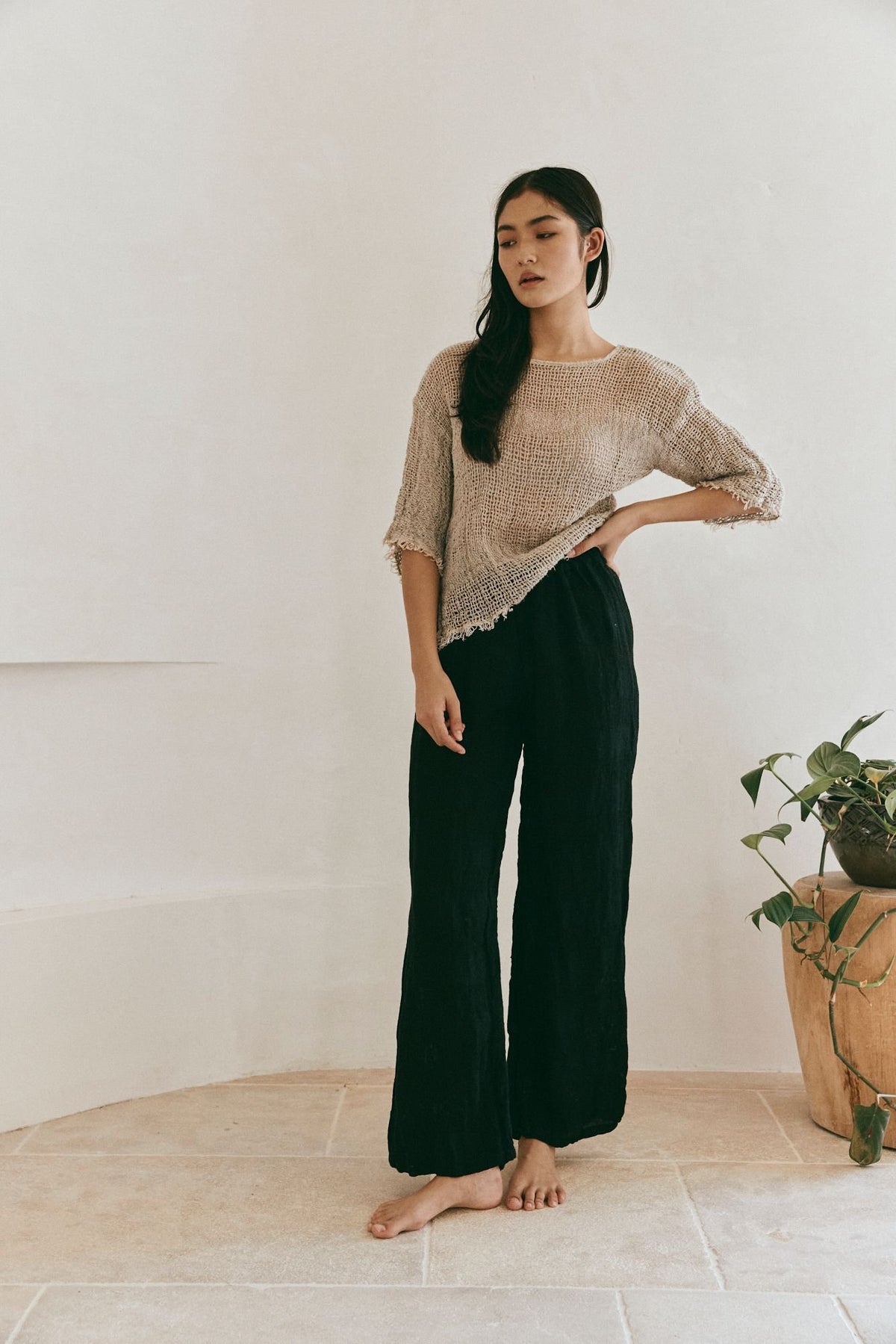 Boheme Box top with Sleeve Netta Naturale Self Stripe