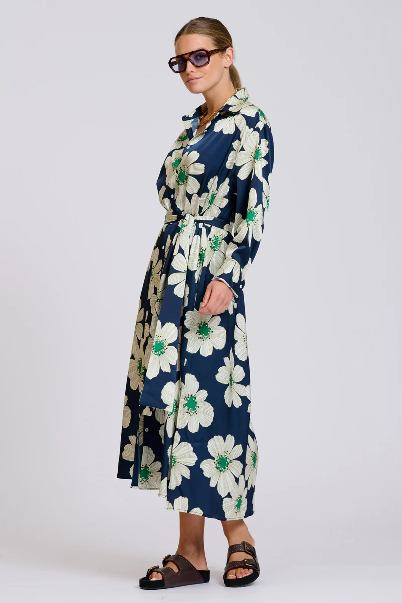 The Luxe Luna Longline Shirt Dress - Navy and Green Floral