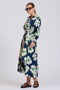 The Luxe Luna Longline Shirt Dress - Navy and Green Floral