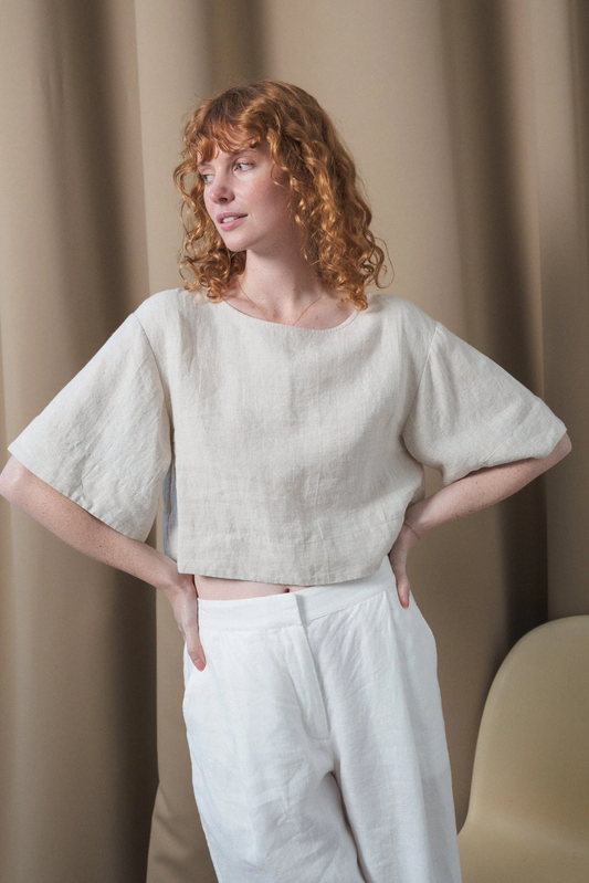 Maya Linen Top Oatmeal