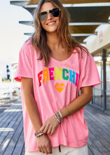 Load image into Gallery viewer, V-Neck Frenchie Tee Hot Pink