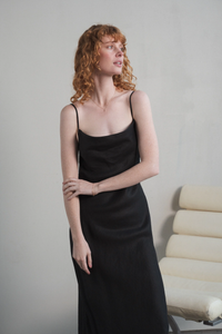Allegra bias linen dress Black