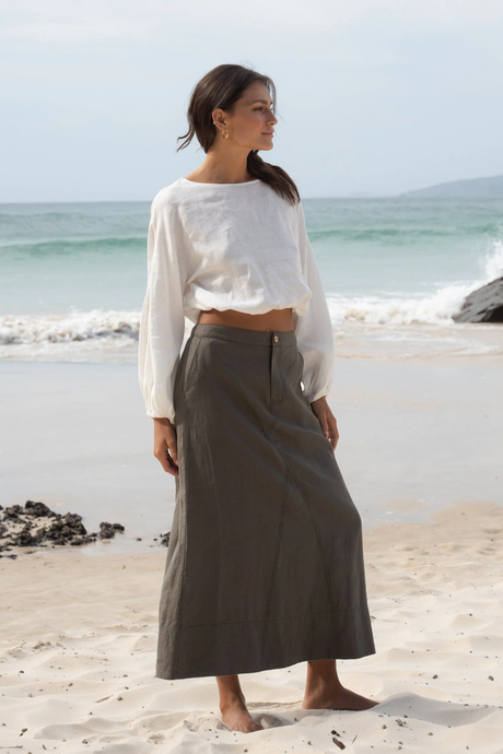 Gia Linen Skirt Khaki